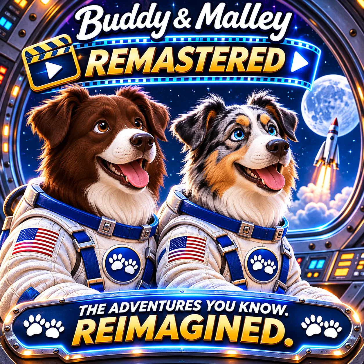 Buddy and Malley in spacesuits. Buddy and Malley Remastered: the adventures you know, reimagined.